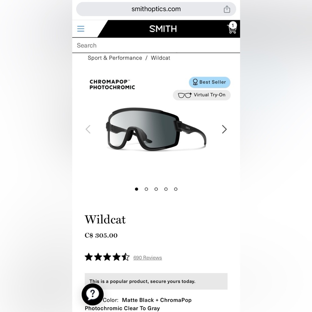 Smith Wildcat Sunglasses Matte Black + ChromaPop Photochromic Clear To Gray
